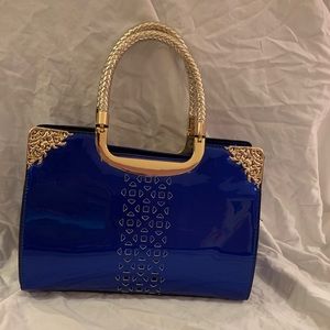 Blue Faux Patent Leather Bag